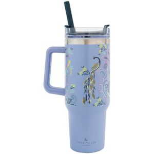 Sara Miller London Sara Miller Savannah Large Travel Cup, Stainless Steel Double Wall Insulated Tumbler with Handle and Straw, Holds 40floz, Blue Sara Miller London Sara Miller Savannah Large Travel Cup, Stainless Steel Double Wall Insulated Tumbler with Handle and Straw, Holds 40floz, Blue
