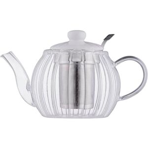 Kensington Luxe Glass Teapot with Stainless Steel Infuser 1000ml Fluted Embossed Glass Teapot with White Ceramic Lid Non-Drip Spout, Ergonomic Handle & Gift Box Kensington Luxe Glass Teapot with Stainless Steel Infuser 1000ml Fluted Embossed Glass Teapot with White Ceramic Lid Non-Drip Spout, Ergonomic Handle & Gift Box