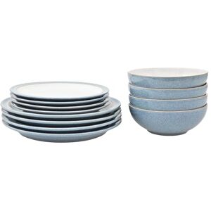 Denby Elements Blue Dinner Set for 4-12 Piece Ceramic Stoneware Tableware Plate & Bowl Set Dishwasher Microwave Safe Crockery 4 x Dinner Plates, Medium Plates, Cereal Bowls Denby Elements Blue Dinner Set for 4-12 Piece Ceramic Stoneware Tableware Plate & Bowl Set Dishwasher Microwave Safe Crockery 4 x Dinner Plates, Medium Plates, Cereal Bowls