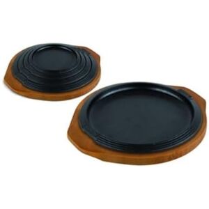 Ilsa Cast Iron Serving Plate, Wooden Tray, Round, 16 cm Ilsa Cast Iron Serving Plate, Wooden Tray, Round, 16 cm