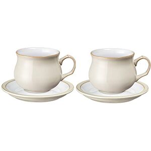 Denby Linen Cream Tea Cup and Saucer Set of 2-200ml Stoneware Coffee Tea Mug and Saucer Set Dishwasher Safe, Microwave Safe Denby Linen Cream Tea Cup and Saucer Set of 2-200ml Stoneware Coffee Tea Mug and Saucer Set Dishwasher Safe, Microwave Safe