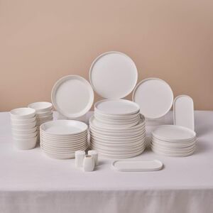 KARACA Stream Bone China Bomo 53-Piece Dinner Set for 12 People, Pasta Bowls, Side Plates, Dinner Plates, Soup Bowls, Serving Platters, Dishwasher Safe, White KARACA Stream Bone China Bomo 53-Piece Dinner Set for 12 People, Pasta Bowls, Side Plates, Dinner Plates, Soup Bowls, Serving Platters, Dishwasher Safe, White