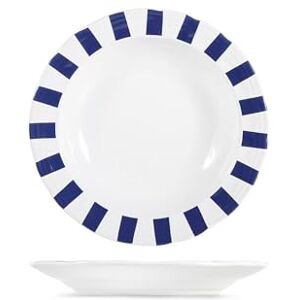 H&H Set of 6 Sapphire Stoneware Soup Plates – Diameter 20 cm – White and Blue Stripes Decoration – Dishwasher and Microwave Safe H&H Set of 6 Sapphire Stoneware Soup Plates – Diameter 20 cm – White and Blue Stripes Decoration – Dishwasher and Microwave Safe