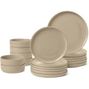 Amazon Basics Glazed Stoneware Dinnerware, 18-Piece Set, 6 Full Place Settings, Dishwasher-Safe, Linen Gray Amazon Basics Glazed Stoneware Dinnerware, 18-Piece Set, 6 Full Place Settings, Dishwasher-Safe, Linen Gray