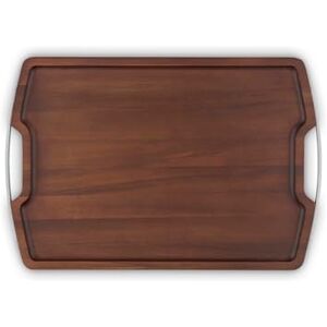 Sur La Table Core Rectangular Serving Tray, Made from Strong Acacia Wood, Brushed Nickel Handles, Walnut Colour, SLT847114 Sur La Table Core Rectangular Serving Tray, Made from Strong Acacia Wood, Brushed Nickel Handles, Walnut Colour, SLT847114