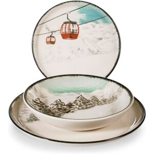 H&H , Winter Escape 12-Piece Stoneware Dinner Set, 4 Places, Plates for Mountain Houses, Christmas, Dishwasher and Microwave Safe H&H , Winter Escape 12-Piece Stoneware Dinner Set, 4 Places, Plates for Mountain Houses, Christmas, Dishwasher and Microwave Safe
