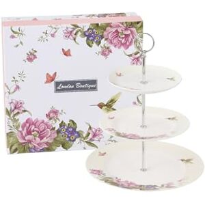 London Boutique Cake Stand Afternoon Tea Stands 3 Tier Cake Stand Vintage Flora Rose New Bone China Serving Plate for Tea Party High tea Gift for Her (Beige) London Boutique Cake Stand Afternoon Tea Stands 3 Tier Cake Stand Vintage Flora Rose New Bone China Serving Plate for Tea Party High tea Gift for Her (Beige)