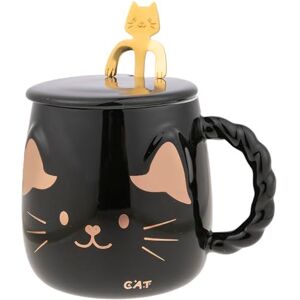 lachineuse Japanese Cat Mug with Lid and Spoon Black lachineuse Japanese Cat Mug with Lid and Spoon Black