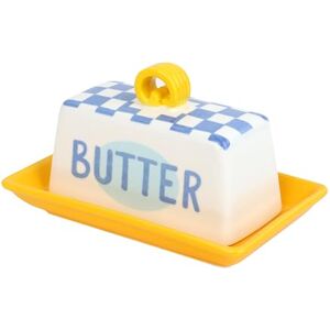 Talking Tables Blue Check Butter Dish with Lid, Ceramic, Classic Checked Design for Dining, Kitchen Tables and Breakfast 13cm x 10cm x 10cm Talking Tables Blue Check Butter Dish with Lid, Ceramic, Classic Checked Design for Dining, Kitchen Tables and Breakfast 13cm x 10cm x 10cm