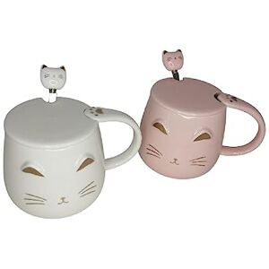 lachineuse Set of 2 Kawaii Cat Mugs 450 ml with Lid and Spoon Ceramic White and Pink Tea Coffee Tea Coffee Mug Original Japanese Asian Gift Idea lachineuse Set of 2 Kawaii Cat Mugs 450 ml with Lid and Spoon Ceramic White and Pink Tea Coffee Tea Coffee Mug Original Japanese Asian Gift Idea