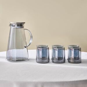 KARACA Serene Clear Tumbler Drinking Glasses Set of 7, Includes Carafe and Glass Set, Elegant Glass Cups for Home and Entertaining, Anthracite KARACA Serene Clear Tumbler Drinking Glasses Set of 7, Includes Carafe and Glass Set, Elegant Glass Cups for Home and Entertaining, Anthracite