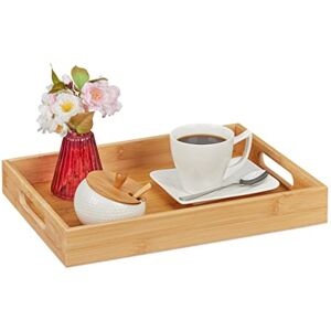 Relaxdays Bamboo Serving Tray with Handles, for Breakfast in Bed, Coffee & Tea, Square, 5 x 34,5 x 25 cm, Natural Brown Relaxdays Bamboo Serving Tray with Handles, for Breakfast in Bed, Coffee & Tea, Square, 5 x 34,5 x 25 cm, Natural Brown