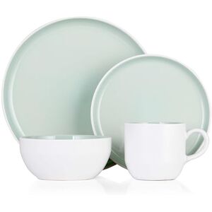 Barbary & Oak BO867004GRN Oslo 16 Piece Dinnerware Set, Stoneware, White and Peppermint Green Barbary & Oak BO867004GRN Oslo 16 Piece Dinnerware Set, Stoneware, White and Peppermint Green