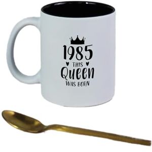 eBuyGB Engraved 1985 This Queen was Born White Black Coffee Mug, 40th Milestone Birthday Gift for Women, Fortieth Gift for Her, 350 ml eBuyGB Engraved 1985 This Queen was Born White Black Coffee Mug, 40th Milestone Birthday Gift for Women, Fortieth Gift for Her, 350 ml