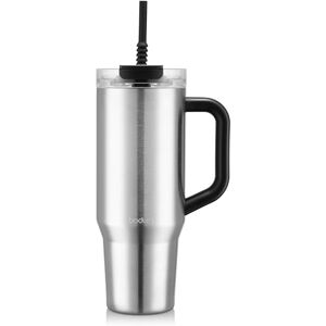 Bodum Travel Mug Tumbler 1.2 L Sleek Silver Metal Water Bottle with Straw, Handle and Lid Dishwasher Safe for Cold Drinks and Warm Coffee Bodum Travel Mug Tumbler 1.2 L Sleek Silver Metal Water Bottle with Straw, Handle and Lid Dishwasher Safe for Cold Drinks and Warm Coffee