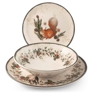 H&H Garland 18 Piece Stoneware Decorated Dinner Set Winter, Montano and Christmas Style Fruit Plate with Squirrel, Garland on Flat and Bottom Plates Washable, Microwave H&H Garland 18 Piece Stoneware Decorated Dinner Set Winter, Montano and Christmas Style Fruit Plate with Squirrel, Garland on Flat and Bottom Plates Washable, Microwave