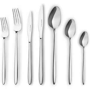 KARACA New Flow 84-Piece Cutlery Set for 12 People 18/10 Stainless Steel, Dinnerware Tableware Silverware Service, Includes Fork, Spoon, Knife, Dessert Fork,Teaspoon, Mirror Polished, Silver KARACA New Flow 84-Piece Cutlery Set for 12 People 18/10 Stainless Steel, Dinnerware Tableware Silverware Service, Includes Fork, Spoon, Knife, Dessert Fork,Teaspoon, Mirror Polished, Silver