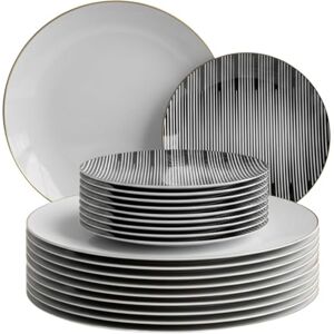 Playlearn Luxia 20Pcs Plastic Plate Set with Decorative Gold Border – Reusable 10 Dinner and 10 Dessert Plates Set Hard (Optical Duo) Playlearn Luxia 20Pcs Plastic Plate Set with Decorative Gold Border – Reusable 10 Dinner and 10 Dessert Plates Set Hard (Optical Duo)