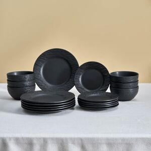 KARACA Solem Embossed 18-Piece Stoneware Dinner Set for 6 People, Dishwasher Safe, Microwave Safe, Dinner Plate, Side Plate, Soup Bowl, Black KARACA Solem Embossed 18-Piece Stoneware Dinner Set for 6 People, Dishwasher Safe, Microwave Safe, Dinner Plate, Side Plate, Soup Bowl, Black