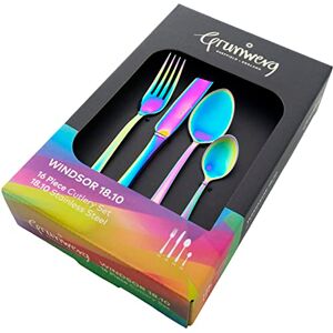 Grunwerg Windsor 16 Piece Cutlery Set, Rainbow, 18/10 Stainless Steel, 4 x Table Knives, Table Forks, Dessert Spoons, Teaspoons Grunwerg Windsor 16 Piece Cutlery Set, Rainbow, 18/10 Stainless Steel, 4 x Table Knives, Table Forks, Dessert Spoons, Teaspoons
