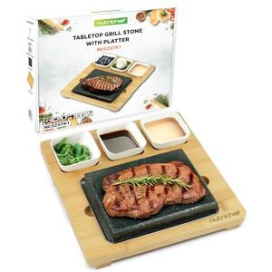 Nutrichef Sizzle Hot Stone Cooking Set – Tabletop Granite Grill with Bamboo Platter, Stainless Steel Tray, Ceramic Sauce Bowls & Serving Plate – Indoor/Outdoor Grilling for Meats, Seafood & Veggies Nutrichef Sizzle Hot Stone Cooking Set – Tabletop Granite Grill with Bamboo Platter, Stainless Steel Tray, Ceramic Sauce Bowls & Serving Plate – Indoor/Outdoor Grilling for Meats, Seafood & Veggies