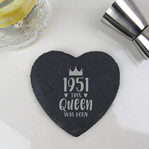 eBuyGB Drinks Mat, Placemat Engraved Heart Coaster-1951 This Queen was Born Design-70th Women, Her-Seventieth Birthday Gift for Mum, Slate eBuyGB Drinks Mat, Placemat Engraved Heart Coaster-1951 This Queen was Born Design-70th Women, Her-Seventieth Birthday Gift for Mum, Slate
