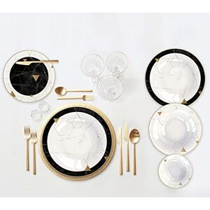 KARACA Gem 24-Piece Dinner Set for 6 People, Black & White Bone China Dinnerware Sets, Scratch & Crack Resistant, Dishwasher Safe, Luxury Plate Set with Marble & Gold Geometric Design KARACA Gem 24-Piece Dinner Set for 6 People, Black & White Bone China Dinnerware Sets, Scratch & Crack Resistant, Dishwasher Safe, Luxury Plate Set with Marble & Gold Geometric Design