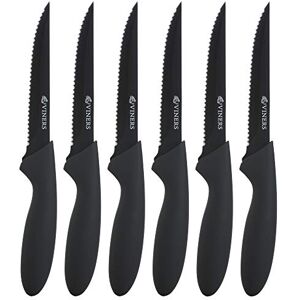 Viners Everyday Steak Knives Set of 6 Stainless Steel Knives Black Non-Stick Serrated Blades with Soft-Touch Handles Viners Everyday Steak Knives Set of 6 Stainless Steel Knives Black Non-Stick Serrated Blades with Soft-Touch Handles