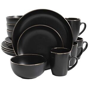Gibson Rockaway Dinnerware Set - Service for 4, 16pcs, Black/Gold Gibson Rockaway Dinnerware Set - Service for 4, 16pcs, Black/Gold