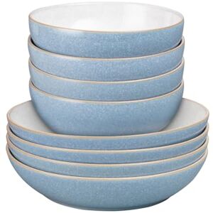 Denby Elements Pasta & Cereal Bowl 8 Piece Set Blue Glaze, Dishwasher & Microwave Safe, Oven Proof Stoneware Dishes 4 x Pasta & Cereal Bowls Ceramic, Chip Resistant Tableware for Everyday Use Denby Elements Pasta & Cereal Bowl 8 Piece Set Blue Glaze, Dishwasher & Microwave Safe, Oven Proof Stoneware Dishes 4 x Pasta & Cereal Bowls Ceramic, Chip Resistant Tableware for Everyday Use