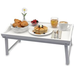 Relaxdays breakfast tray, bamboo, HxWxD: 20 x 50 x 30 cm, serving tray with legs, handles, white Relaxdays breakfast tray, bamboo, HxWxD: 20 x 50 x 30 cm, serving tray with legs, handles, white
