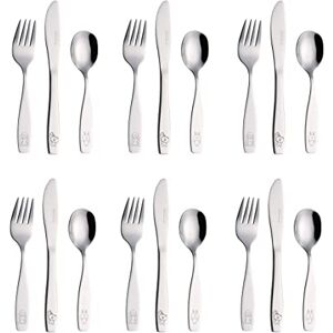EXZACT Childrens Cutlery Set 18pcs Stainless Steel Kids Cutlery/Toddler Utensils/Flatware 6 x Forks, 6 x Safe Dinner Knives, 6 x Dinner Spoons Engraved Dog Cat Bunny EXZACT Childrens Cutlery Set 18pcs Stainless Steel Kids Cutlery/Toddler Utensils/Flatware 6 x Forks, 6 x Safe Dinner Knives, 6 x Dinner Spoons Engraved Dog Cat Bunny