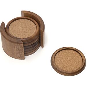 Lipper International 1036 Acacia Round with Cork Coasters and Caddy, 7-Piece Set Lipper International 1036 Acacia Round with Cork Coasters and Caddy, 7-Piece Set