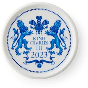 Portmeirion Spode King Charles III Coronation single round 10cm Coaster, Blue & White Pattern UK made Portmeirion Spode King Charles III Coronation single round 10cm Coaster, Blue & White Pattern UK made