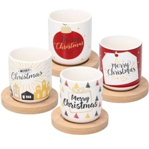 Avilia Set of 4 Wooden Cups with Saucers - Christmas Decor Avilia Set of 4 Wooden Cups with Saucers - Christmas Decor