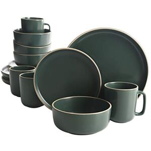 Gibson Zuma 16 Piece Round Kitchen Dinnerware Set, Dishes, Plates, Bowls, Mugs, Service for 4, Matte Stoneware, Green Gibson Zuma 16 Piece Round Kitchen Dinnerware Set, Dishes, Plates, Bowls, Mugs, Service for 4, Matte Stoneware, Green
