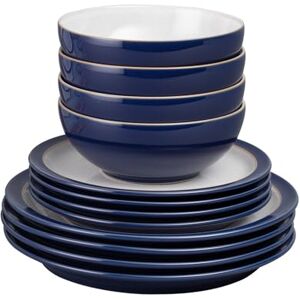 Denby Elements Dark Blue Dinner Set For 4 12 Piece Ceramic Tableware Set Dishwasher Microwave Safe Crockery Set 4 x Dinner Plates, 4 x Medium Plates, 4 x Cereal Bowls Denby Elements Dark Blue Dinner Set For 4 12 Piece Ceramic Tableware Set Dishwasher Microwave Safe Crockery Set 4 x Dinner Plates, 4 x Medium Plates, 4 x Cereal Bowls