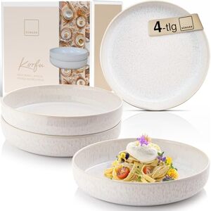 Sänger Corfu Stoneware Pasta Bowls 4 Pieces, Noodle Bowls Set for 4 People, Bowl Set Dishwasher Microwave Safe, Large Bowl Cream with Sandy Grain 850 ml Premium Collection Sänger Corfu Stoneware Pasta Bowls 4 Pieces, Noodle Bowls Set for 4 People, Bowl Set Dishwasher Microwave Safe, Large Bowl Cream with Sandy Grain 850 ml Premium Collection