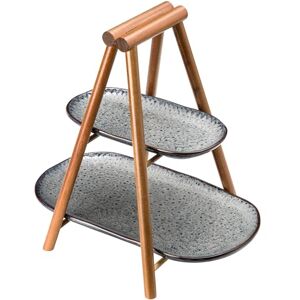 LEONARDO Matera 022854 Cake Stand Small 2-Tier Ceramic and Wood Cake Stand Square Plate for Serving Apero, Snacks, Cheese etc. 33.6 x 8.2 x 24.5 cm (W x H x D) Anthracite LEONARDO Matera 022854 Cake Stand Small 2-Tier Ceramic and Wood Cake Stand Square Plate for Serving Apero, Snacks, Cheese etc. 33.6 x 8.2 x 24.5 cm (W x H x D) Anthracite
