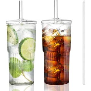 Woobroo Iced Coffee Cup, 2 Pack 20Oz/600ml Clear Glasses Cups with Lids and Glass Straws Drinking Glasses for Juice, Coffee,Cocktail,Soda,Milk,Ice Water, Cold or Hot Drinks Woobroo Iced Coffee Cup, 2 Pack 20Oz/600ml Clear Glasses Cups with Lids and Glass Straws Drinking Glasses for Juice, Coffee,Cocktail,Soda,Milk,Ice Water, Cold or Hot Drinks