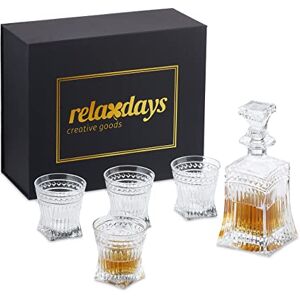 Relaxdays Whisky Decanter Set, 5-Piece, Whiskey Carafe 500 ml, 4 Glasses 240 ml, Cognac, Gift Box, Transparent Relaxdays Whisky Decanter Set, 5-Piece, Whiskey Carafe 500 ml, 4 Glasses 240 ml, Cognac, Gift Box, Transparent