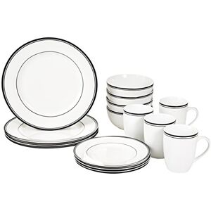 Amazon Basics Dinnerware Set for 4, 16-Piece AB-Grade Porcelain Plates Bowls, Microwave Dishwasher Safe, White with Black Trim Amazon Basics Dinnerware Set for 4, 16-Piece AB-Grade Porcelain Plates Bowls, Microwave Dishwasher Safe, White with Black Trim