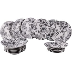 Tivoli Madame Black 18-Piece Porcelain 6-Seater Dinner Set with Floral Design Tivoli Madame Black 18-Piece Porcelain 6-Seater Dinner Set with Floral Design
