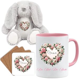 Jungle Mug Mother's Day Gift Set: Lovely Mum Design Teddy Bear, Mug and Coaster Heart Made of Flowers with 'Mama' Lettering Jungle Mug Mother's Day Gift Set: Lovely Mum Design Teddy Bear, Mug and Coaster Heart Made of Flowers with 'Mama' Lettering