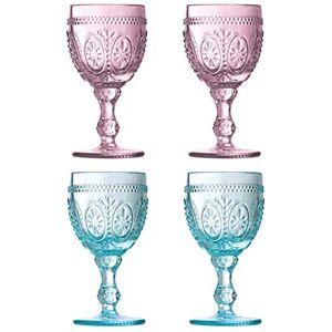 Premier Housewares Fleur Wine Glasses, Pink/Blue, 8 x 8 x 15 cm Premier Housewares Fleur Wine Glasses, Pink/Blue, 8 x 8 x 15 cm