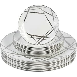 Playlearn Luxia 20Pcs Elegant White & Silver Abstract 10 Dinner Plastic Plates and 10 Dessert Plates Set Durable, Reusable Plastic Plate Modern Abstract Design Tableware Party Event Playlearn Luxia 20Pcs Elegant White & Silver Abstract 10 Dinner Plastic Plates and 10 Dessert Plates Set Durable, Reusable Plastic Plate Modern Abstract Design Tableware Party Event