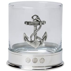 Nauticalia Pewter-Mounted Whisky Tumbler with Fouled Anchor Badge Nauticalia Pewter-Mounted Whisky Tumbler with Fouled Anchor Badge