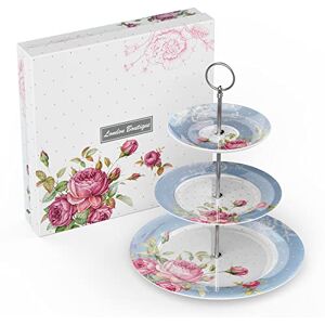 London Boutique Cake Stand 3 Tier Afternoon Tea Cake Stands Plates New Bone China Vintage Flora for Tea Party High tea at Home Gift for Her (Blue) London Boutique Cake Stand 3 Tier Afternoon Tea Cake Stands Plates New Bone China Vintage Flora for Tea Party High tea at Home Gift for Her (Blue)