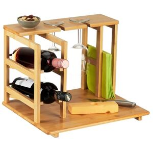 Relaxdays Bamboo Cheese Board, HxWxD: 26.5 x 40.5 x 33 cm, Serving Platter with Wine Rack, Party Napkin Holder, Natural Relaxdays Bamboo Cheese Board, HxWxD: 26.5 x 40.5 x 33 cm, Serving Platter with Wine Rack, Party Napkin Holder, Natural