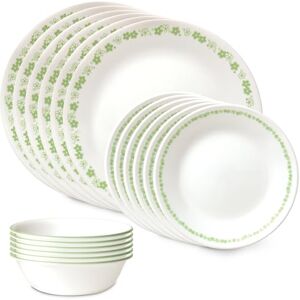 Corelle Vitrelle 18 Piece Glass Dinnerware Sets, Service for 6, Triple Layer Chip & Crack Resistant Glass Plate and Bowl Sets, Spring Blossom Green Corelle Vitrelle 18 Piece Glass Dinnerware Sets, Service for 6, Triple Layer Chip & Crack Resistant Glass Plate and Bowl Sets, Spring Blossom Green